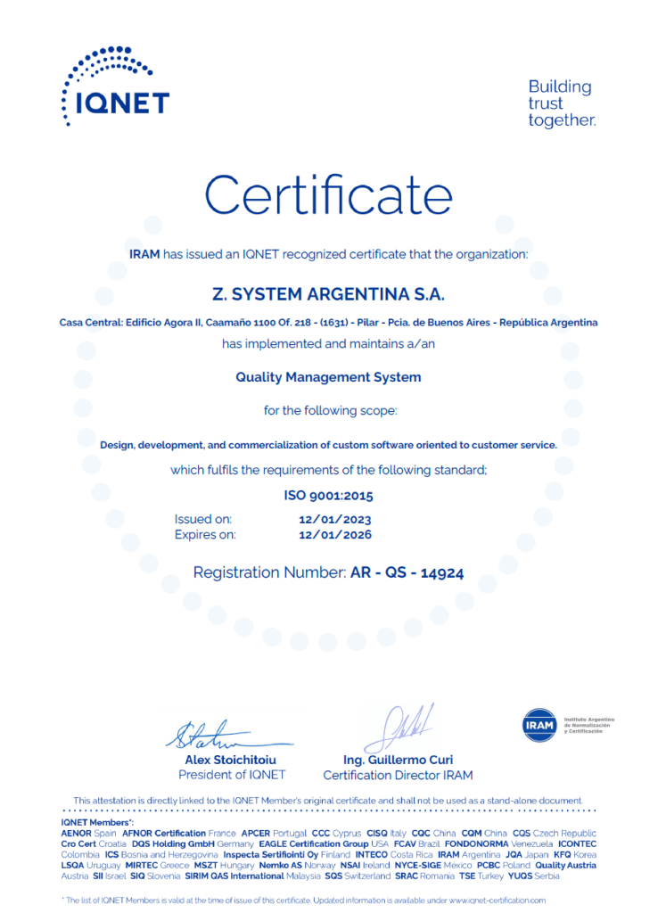 Certificado IQNet ISO 9001:2015