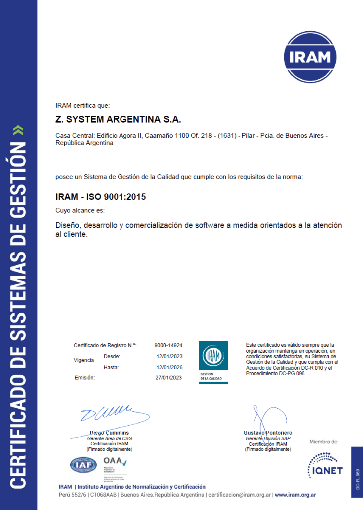 Certificado IRAM ISO 9001:2015